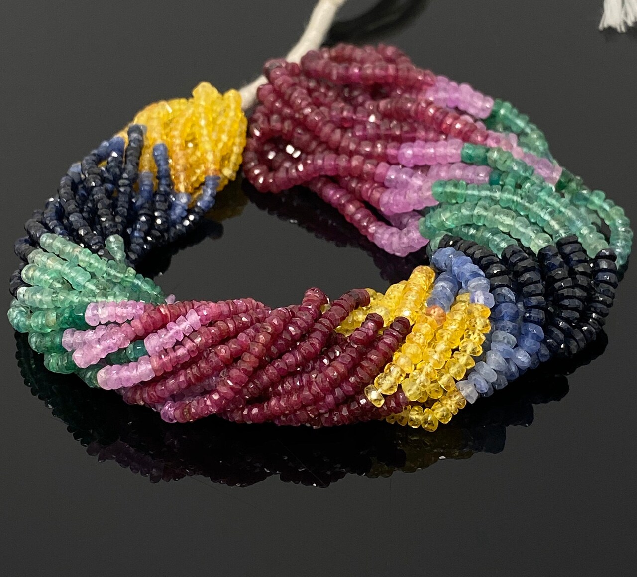 Natural Multi Precious Faceted Gemstone, Ruby- Emerald and Sapphire Beads, Multi Color - 16.5", 3mm -4mm